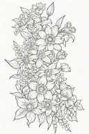 flower bouquet with daffodils daisy Chrysanthemum violets aster tattoo design idea