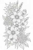 flower bouquet with daffodils daisy Chrysanthemum violets aster tattoo design idea