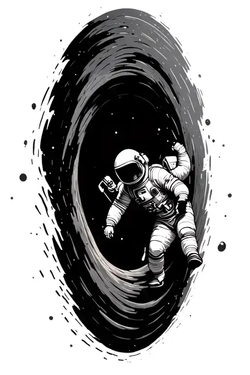 An astronaut is falling into a black hole in space. tattoo design idea