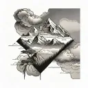a minimal style tattoo with mountains and clouds symbolizing a free spirit tattoo design idea