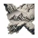 a minimal style tattoo with mountains and clouds symbolizing a free spirit tattoo design idea