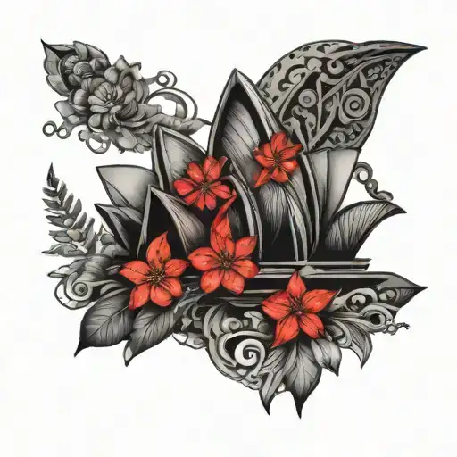 sydney opera house surrounded by aboriginal flowers tattoo design idea
