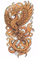 asymetrical phoenix with no background rising triumphantly with flames swirling from the wing tips  tattoo design idea