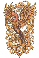 asymetrical phoenix with no background rising triumphantly with flames swirling from the wing tips  tattoo design idea