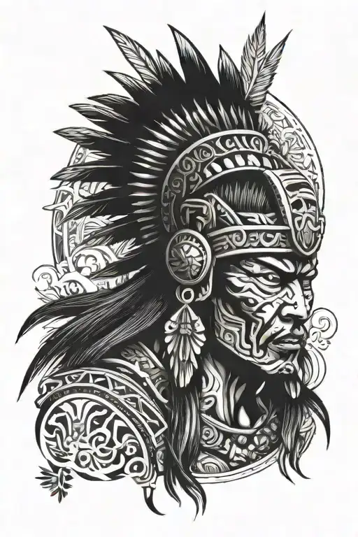 famale Aztec warrior tattoo design idea