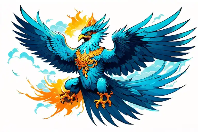 garuda / cloud background / flying / full power tattoo design idea