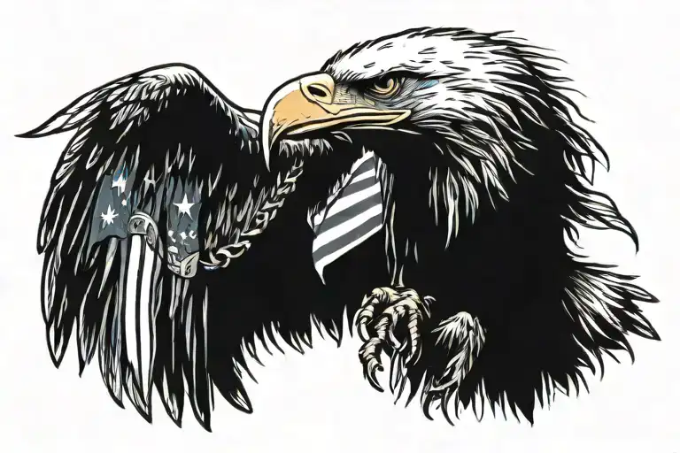 eagle bowing head at american flag tattoo design idea