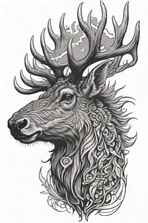 elk head tattoo design idea