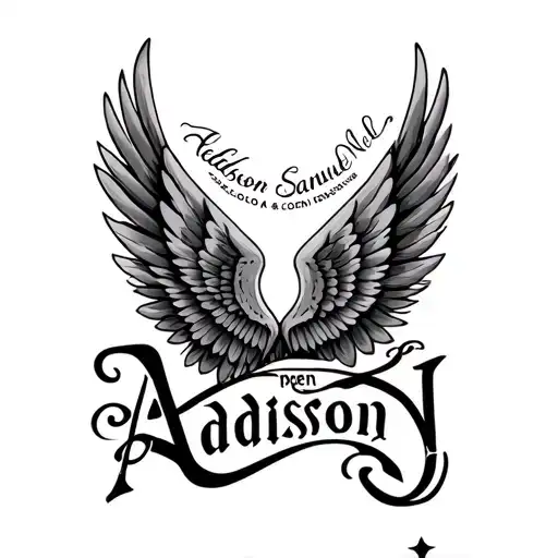 "Addison " masculine with the names Addison Colton Samuel nala and the name Aspen with wings tattoo design idea