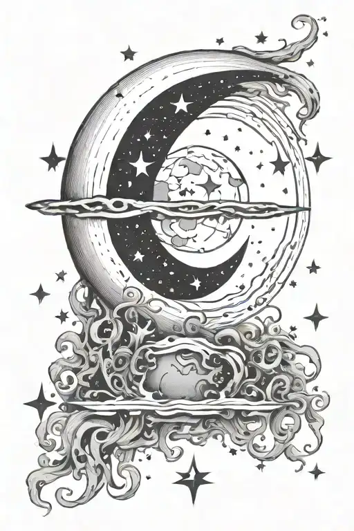 moon space magic paranormal ritual music love stars scare tattoo design idea