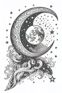 moon space magic paranormal ritual music love stars scare tattoo design idea