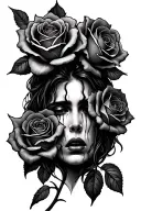 Virgin crying with 4 roses with thorns tattoo design idea