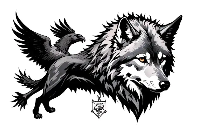 Wolf in the middle and a double-headed eagle on the left. Wolf on the right. tattoo design idea