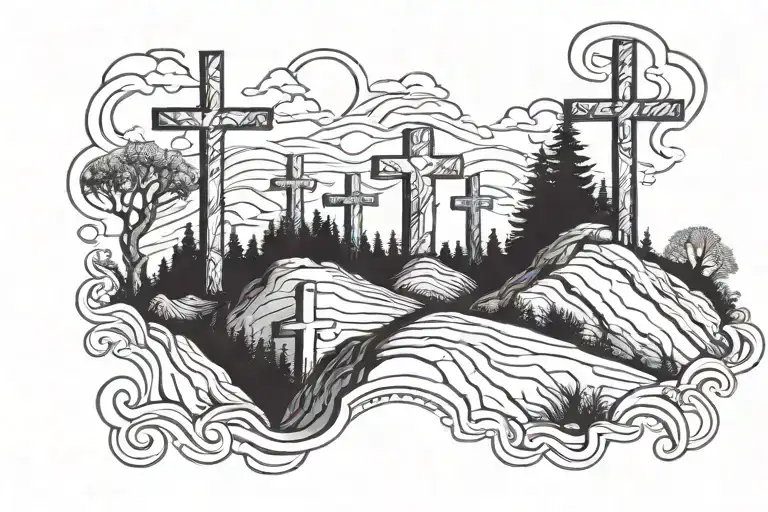 three crosses on a hill  tattoo design idea