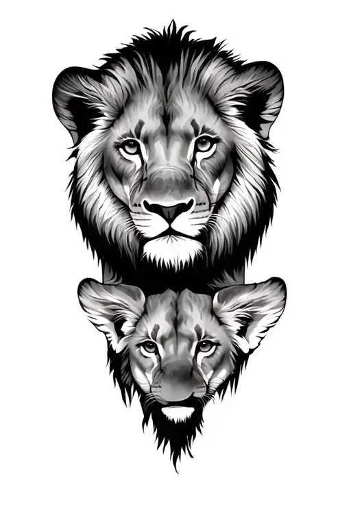 lion cubs sunrise background tattoo design idea