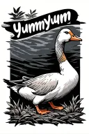 A Goose with the Word "YumYum" next to it tattoo design idea