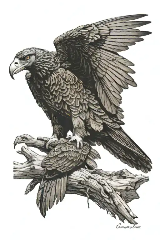 turkey vulture sitting on the back of a coyote laying down tattoo design idea