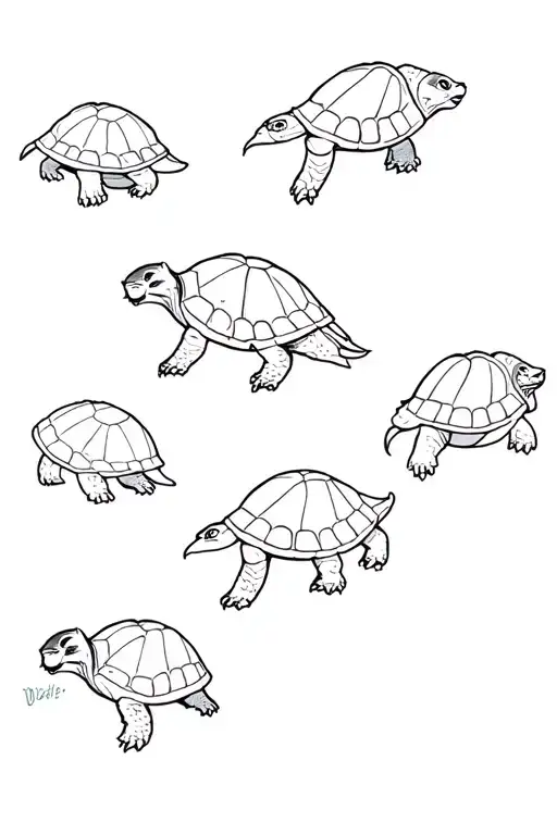 The four lion turtles from the Legend of Korra, wrapped around my bicep, all facing the same direction, in the order or  tattoo design idea