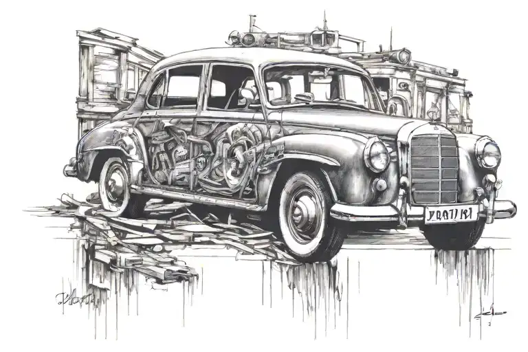 old mercedes benz e190 tattoo design idea