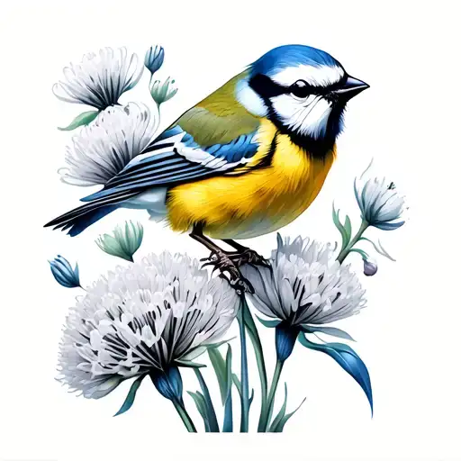 allium and blue tit tattoo design idea