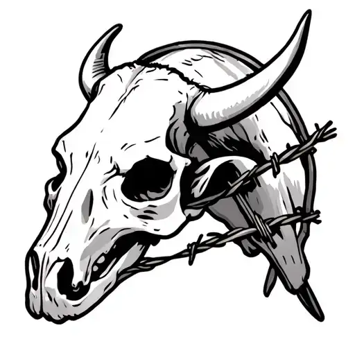 cow skull and barb wire tattoo design idea
