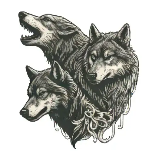 two wolves looking at each other. standing opposite tattoo design idea