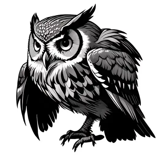 Viking Tawny owl sitting tattoo design idea