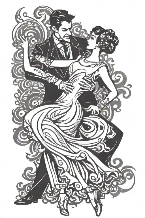 couple ballroom dancing silhouette tattoo design idea