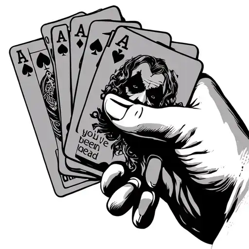 a hand holding the joker card and 2 other cards. the words  "the hand you've been dealt " somewhere cool tattoo design idea