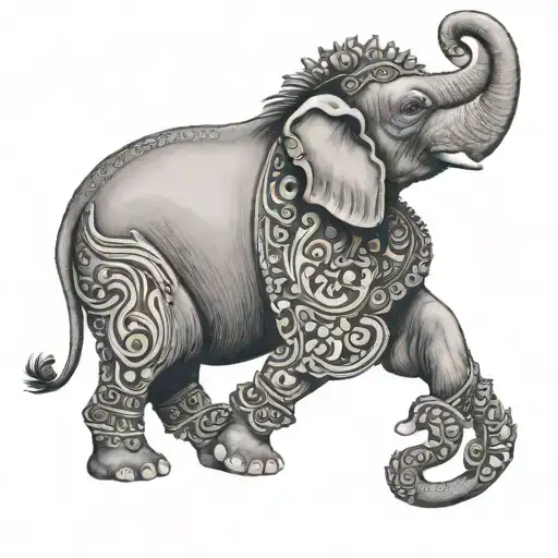 Sri Lankan elephant with lion tattoo design idea