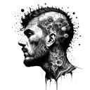 man overthinking concept exploded head tattoo design idea