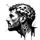 man overthinking concept exploded head tattoo design idea