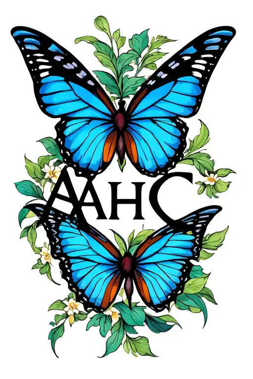 "AHC" blue butterfly wings tattoo design idea