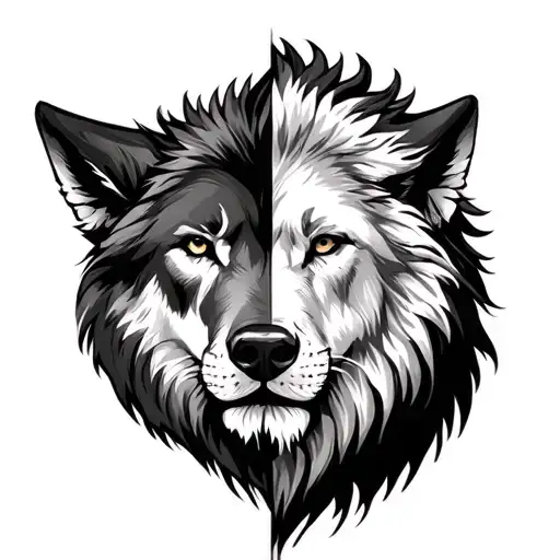 Half Wolf Half Lion tattoo design idea