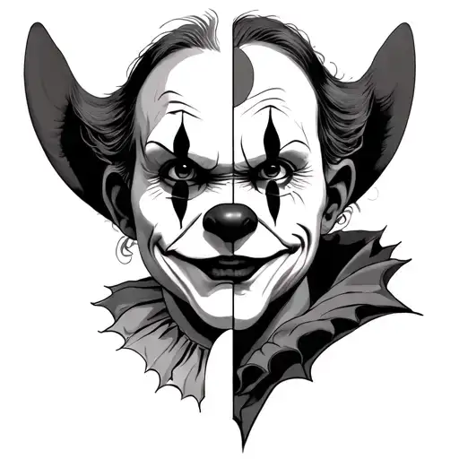 just half face of stitch and other half of the face is pennywise from it  tattoo design idea