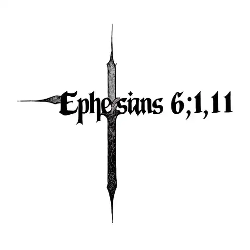 the words "Ephesians 6:11" with a like going through it making it into a cross tattoo design idea