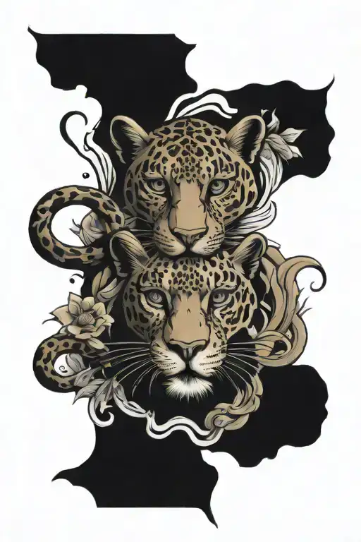 panter face split in 2 tattoo design idea
