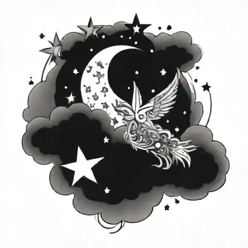 THE ONE with stars and clouds surrounding tattoo design idea