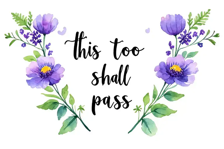 Flowers with text "this too shall pass" text with lavendar tattoo design idea