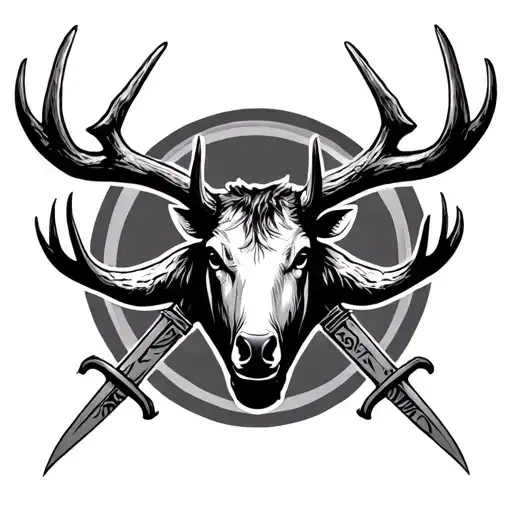 elk antlers with crossed swords tattoo design idea
