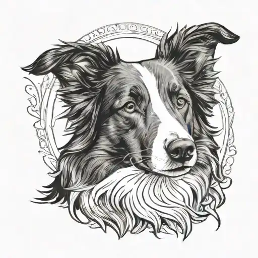 border collie portrait fine line tattoo design idea