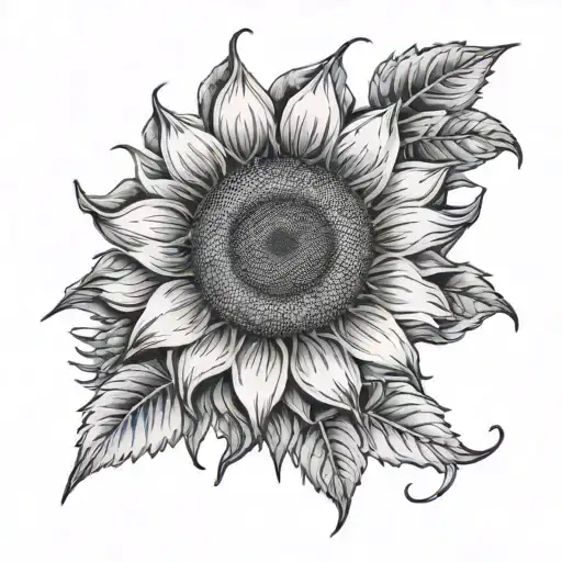 sunflower blooming over wagon wheel tattoo design idea