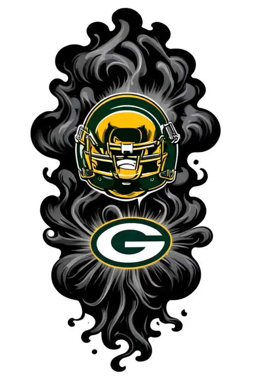 green bay packers logo going up in smoke tattoo design idea