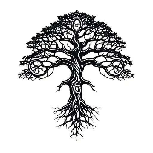 Celtic oak tree with roots tattoo design idea