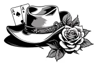 a rose and poker cards and a cowboy hat wild west style tattoo design idea