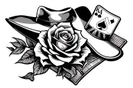 a rose and poker cards and a cowboy hat wild west style tattoo design idea
