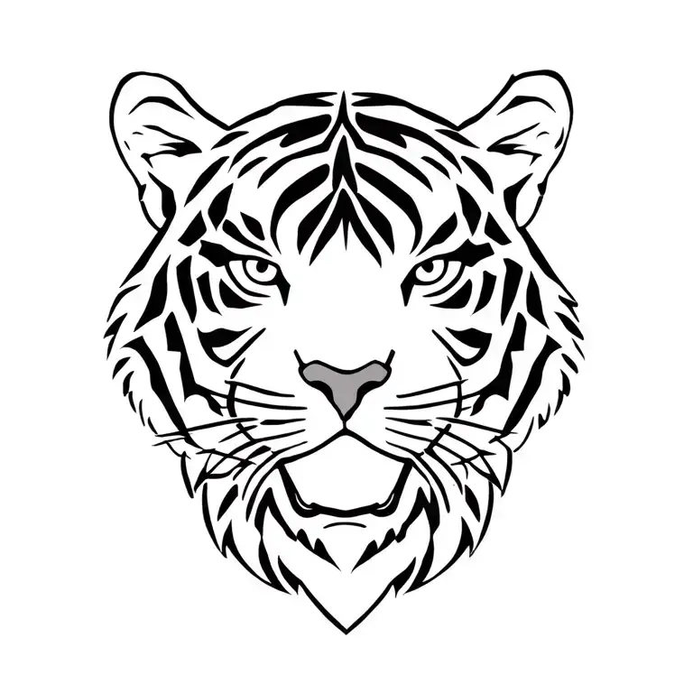tiger with smiley face emoji as head in black ink in a tribal style tattoo design idea