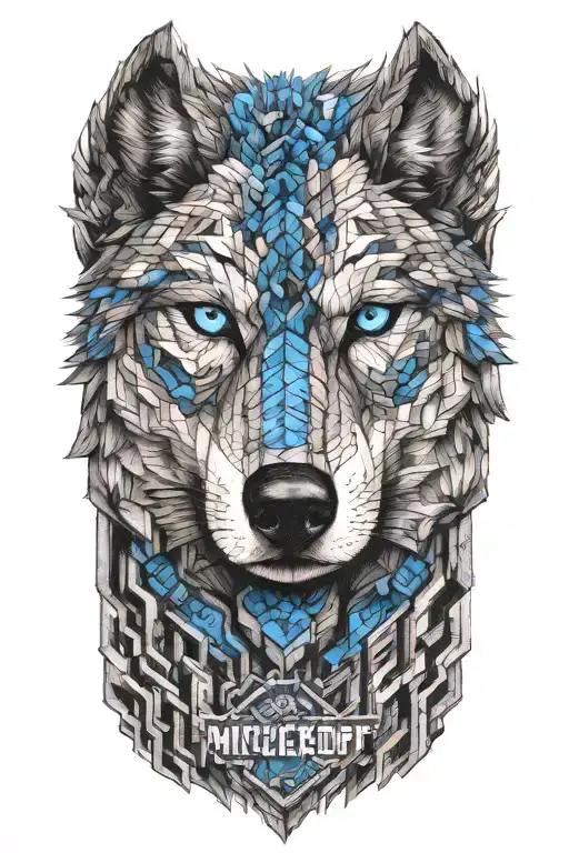wolf blue eyes minecraft tattoo design idea
