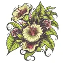 venus flytrap and flowers tattoo design idea