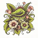 venus flytrap and flowers tattoo design idea